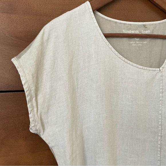 Sandwich Linen Dress EU 38 Beige Minimalist Shift Tie Waist Pockets Neutral - Picture 5 of 14